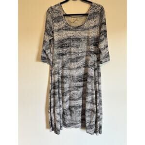 Truth + Style Black White Midi Length Pattern Shirt Dress Women’s Size M PETITE